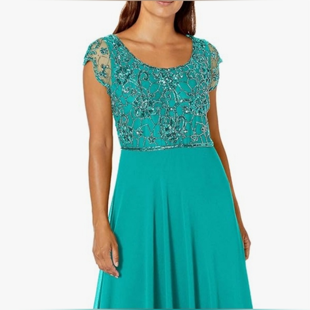 J Kara Womens Petite Long Dress with Flutter Sleeve Special Occasion Dress 8P